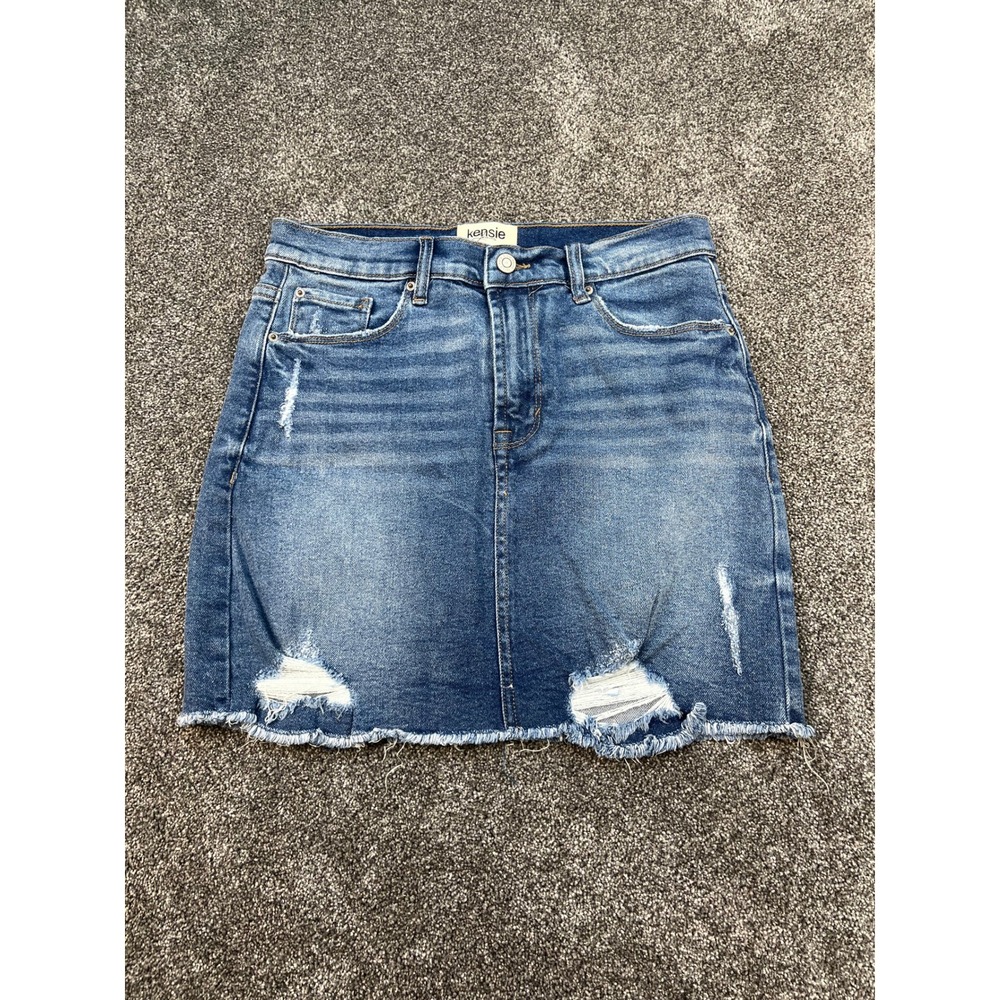 Kensie Jeans Vintage Luxe Distressed Denim Raw Hem Mini Skirt Women's Size 2/26